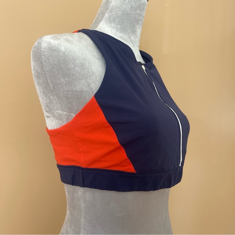 Athleta Navy Blue High Neck Zip Bikini Top Sports Bra size large - Picture 4 of 7